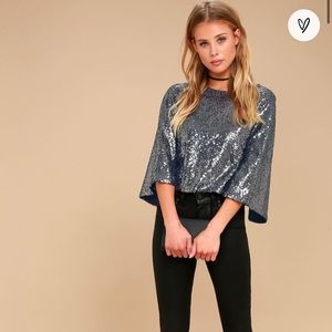 Lulu’s Blue Sequined Crop Top
